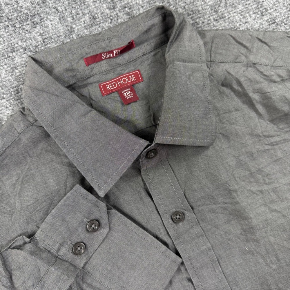 Red House Dress Shirt 2XL Gray Non Iron Slim Fit Mens